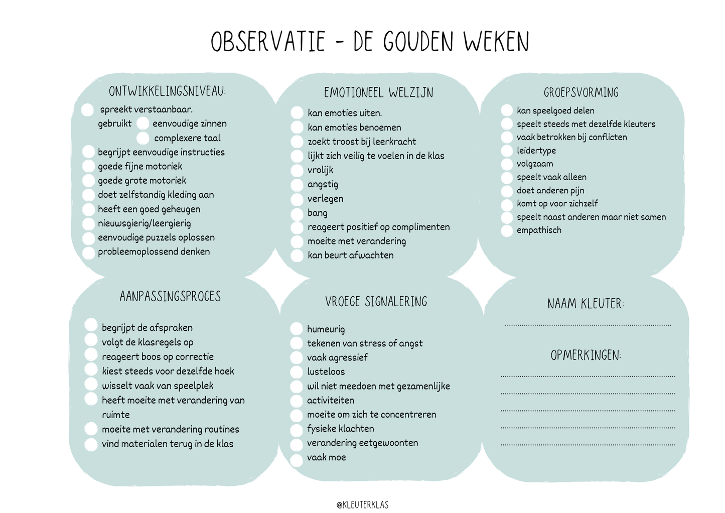Observatielijst: de gouden weken